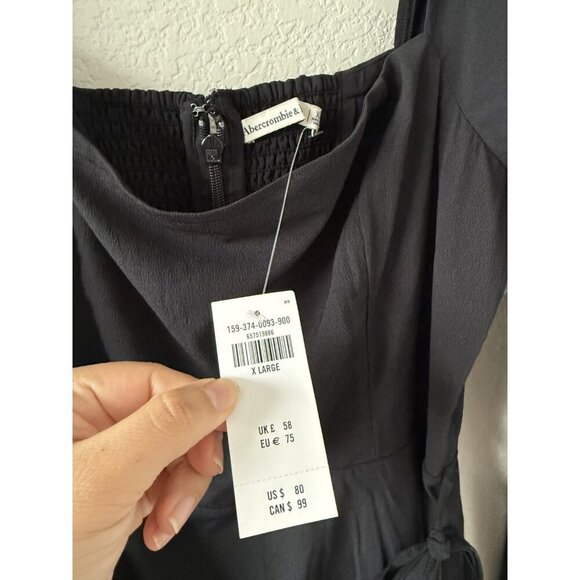 Abercrombie & Fitch Black Long Sleeve Wrap Tie Mini Dress Whimsygoth Coquette XL - Picture 6 of 9